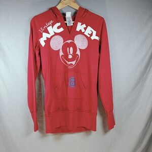 Womens Red Disney Vintage Mickey‎ Mouse Hoodie  Large Slim Fit V-Neck Tunic